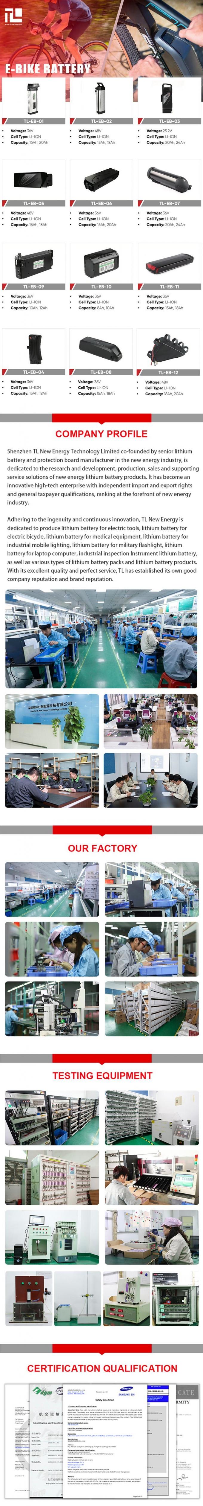 Top Quality 36V 48V 10ah 20ah E-Bicycle Lithium 18650 Cell Rechargeable Battery Custom Logo E-Bike Replacement Battery Akku Fur Elektrofahrrader ODM/OEM Battery